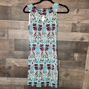 Cute Floral Midi Blues Greens and Brown Mariska Sleeveless Dress